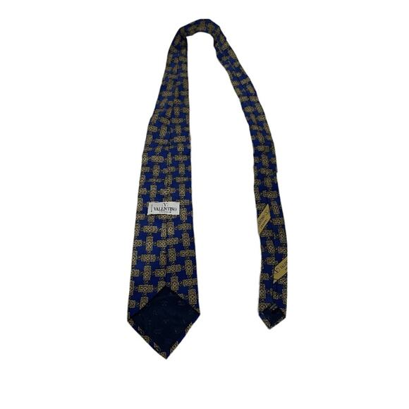 Valentino Cravatte Silk Blue & Gold Printed Tie - Picture 2 of 5